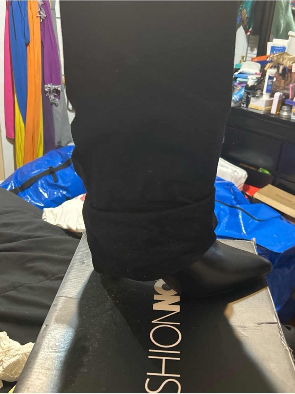 Fashion Nova Black Pointed Toe Heeled Boots
Knee length